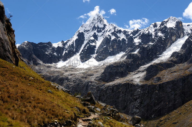 科迪勒拉山脉,秘鲁,南美,天空,美,水平画幅,雪,无人,岩层,户外