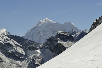 岛峰,水平画幅,雪,冰河,无人,喜马拉雅山脉,户外,冰,徒步旅行,山