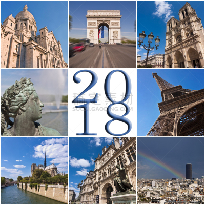 贺卡,2018,巴黎,抽象拼贴画,凯旋门,光,都市风景,国际著名景点,新年前夕