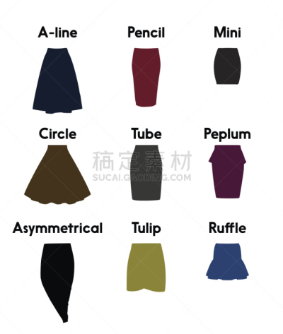 裙子,矢量,字体,a线,不对称的服装,打褶,波兰,多样,铅笔,简单