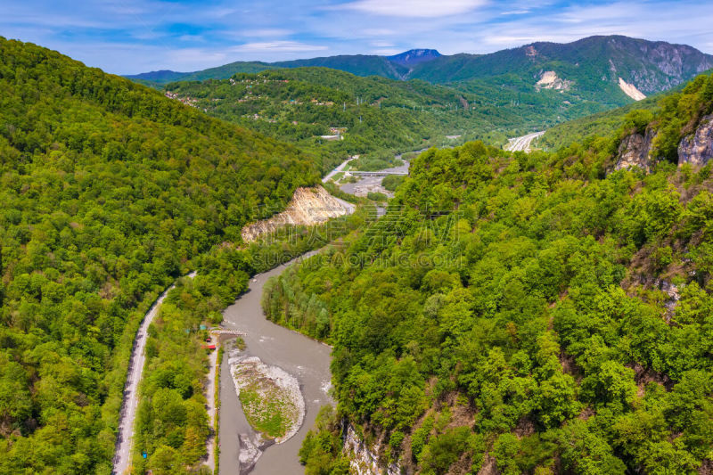 山谷,红波利亚纳,俄罗斯,山,索契,通勤者,水,天空,旅行者,夏天