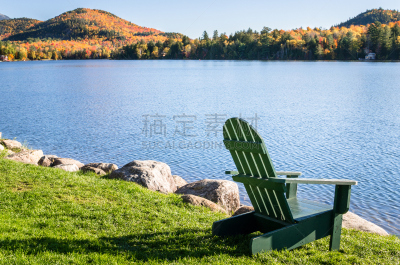 湖,绿色,宽木躺椅,在边上,水,天空,休闲活动,早晨,草坪,草