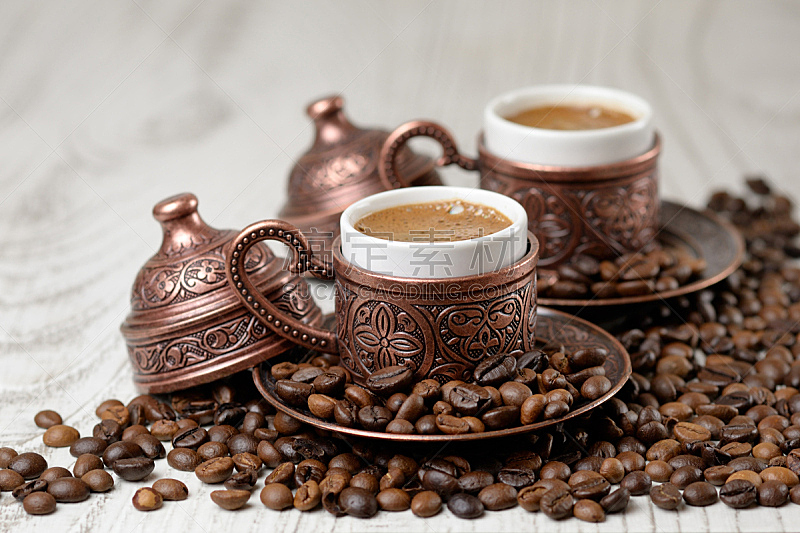 杯,传统,土耳其清咖啡,烤咖啡豆,褐色,芳香的,水平画幅,古典式,早晨,饮料