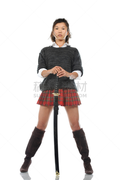 女生,日本武士刀,垂直画幅,武术,空手道,剑,全身像,成年的,生活方式,女性
