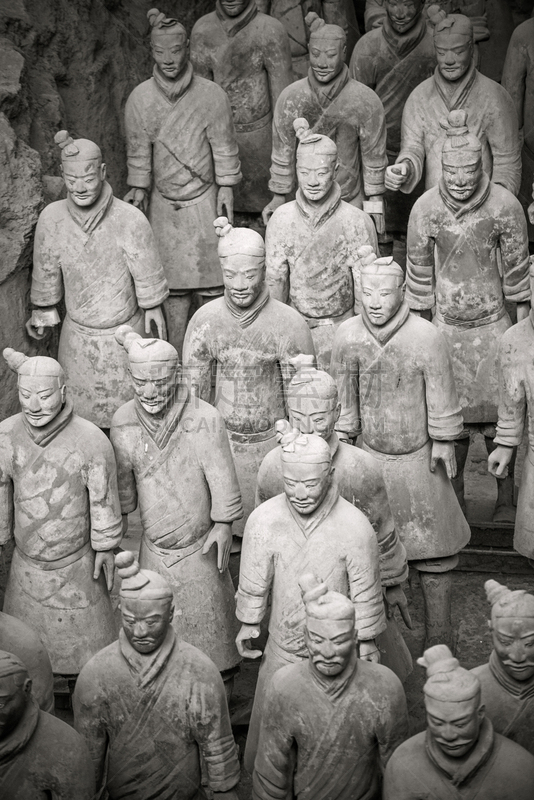 黑白图片,西安,兵马俑,垂直画幅,纪念碑,陵墓,高视角,死后的世界,古典式,东亚