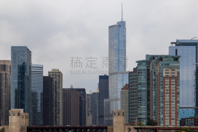 都市风景,芝加哥市,摩天大楼,美,留白,水平画幅,无人,户外,美洲,云景