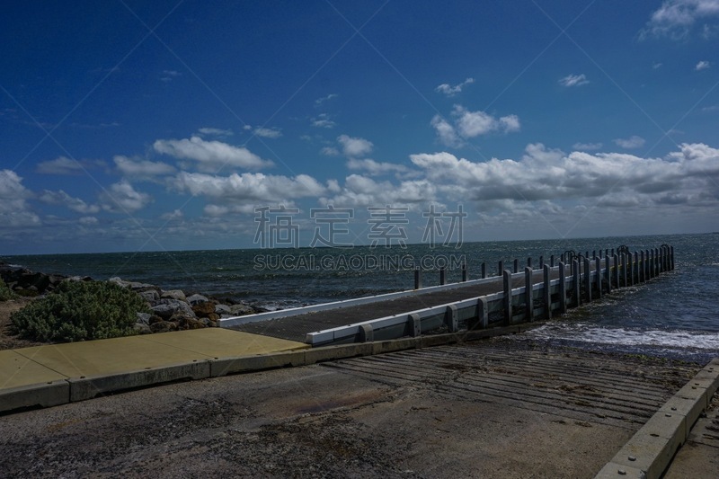 海滩,栈桥码头,墨尔本,水,天空,美,水平画幅,无人,海港,古老的