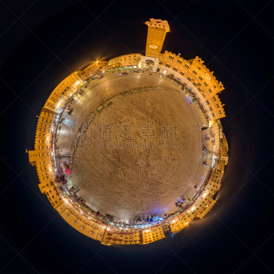 锡耶纳,全景,坎波广场,行星,小的,建筑,夜晚,无人,方形画幅,航拍视角
