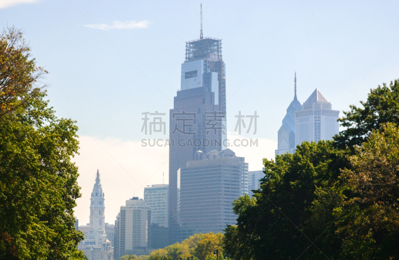 城市天际线,费城,美国,水平画幅,本富兰克林园林大道,户外,城市,男性,宾夕法尼亚