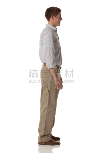 侧面像,青年男人,平衡折角灯,卡其布,垂直画幅,美人,衬衫,白人,卷袖
