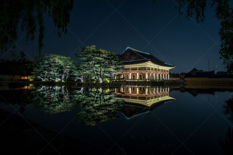 景福宫,夜晚,亭台楼阁,宫殿,光华门,水平画幅,无人,古老的,户外,都市风景