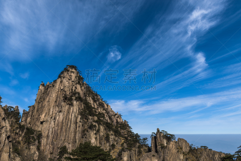 黄山山脉,安徽省,松树,中国,地形,桨叉架船,世界遗产,一只动物,旅游