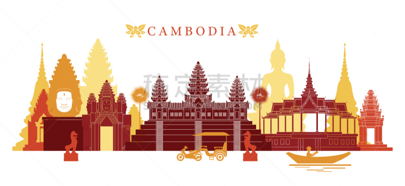 Cambodia Landmarks Skyline, Colourful