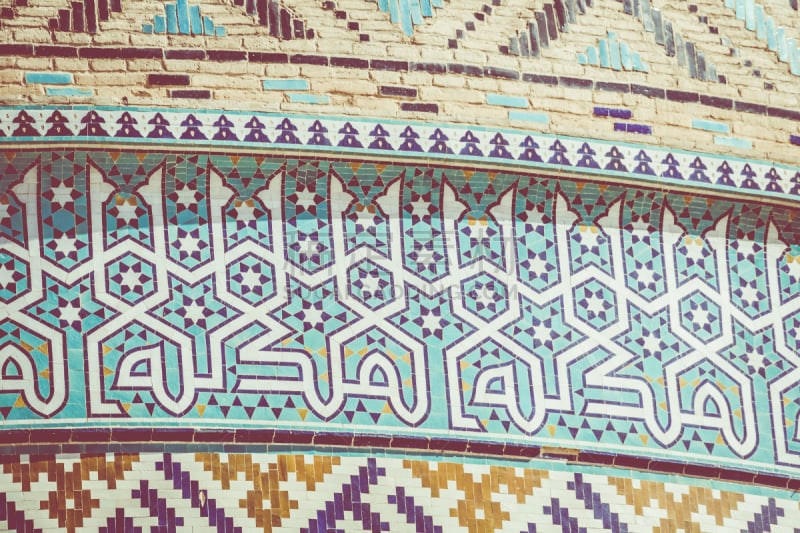 Tiled background, oriental ornaments from Amir Chakhmaq Complex in Yazd, southern Iran