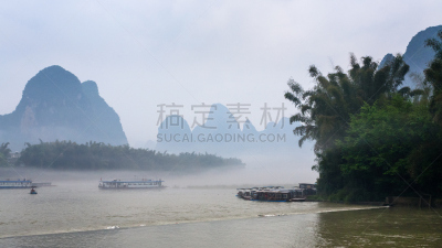 兴平,雾,河流,客船,在上面,遇龙河,漓江,阳朔,桂林,喀斯特