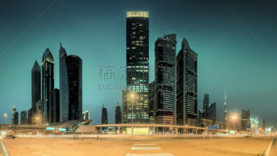 地铁站,迪拜,金融区,阿拉伯联合酋长国,全景,谢赫扎耶德路,哈利法塔,麦地那区,黄昏,公路