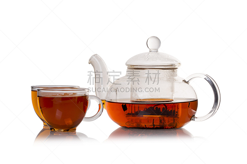 茶,杯,白色背景,茶壶,留白,水平画幅,无人,热饮,时间,饮料