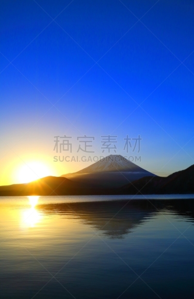 黎明,富士山,本栖湖,青绿色,天空,垂直画幅,无人,日本,户外,光