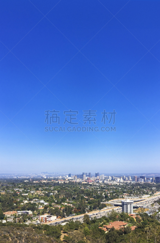 山,洛杉矶,市区,圣莫尼卡,从上面看过去,垂直画幅,天空,留白,高视角,无人