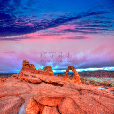 精致拱石,犹他,美国,摩押,无人,户外,美洲,彩色图片,山,著名景点