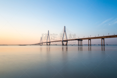 洞庭湖,黄昏,桥,岳阳,湖南省,电缆,水,天空,水平画幅,无人