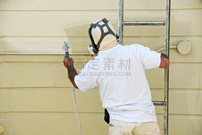 梯子,男人,面罩,外立面,水平画幅,墙,建筑外部,户外,围裙