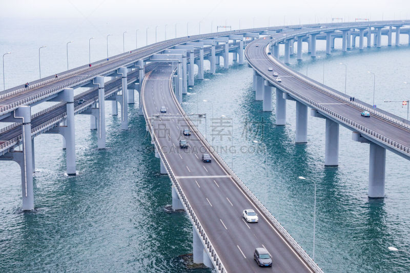 大连,海湾大桥,水,天空,公园,水平画幅,无人,巨大的,辽宁省,交通