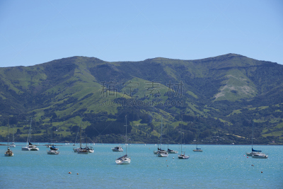 有帆船,Akaroa,水,天空,新西兰,水平画幅,无人,蓝色,摄影