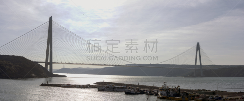 全景,长时间曝光,亚武兹苏丹塞利姆大桥,红灯,伊斯坦布尔,土耳其,云景,照明设备,曙暮光,黄昏