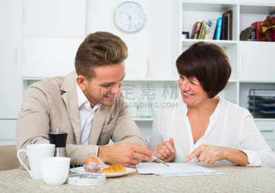 咖啡,杯,女人,男人,文档,水平画幅,美人,白人,经理