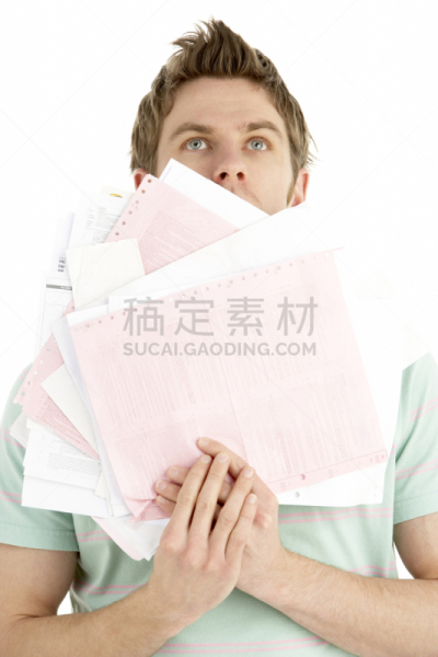 拿着,帐单,青年男人,垂直画幅,留白,情绪压力,白人,男性,仅男人,仅成年人