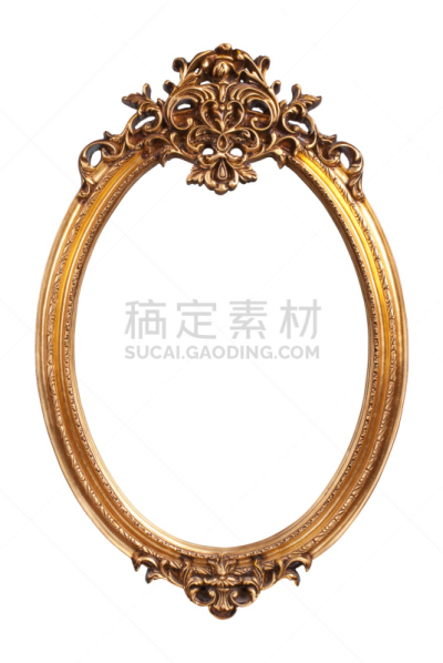 椭圆形,边框,黄金,白色背景,分离着色,镀金的,建筑结构,巴洛克风格,金叶,镜子
