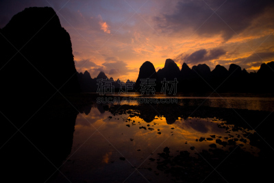 兴平,喀斯特,岩层,水,旅游目的地,水平画幅,地形,岩石,夜晚