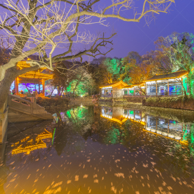 湖,建筑,无锡,夜晚,远古的,照明设备,黄昏,公园,著名景点,河流