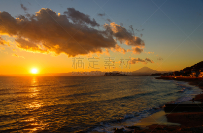 山,富士山,黄昏,美,水平画幅,无人,日本,曙暮光,户外,云景