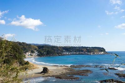 海滩,川津,伊豆半岛,相模湾,静冈县,里山,水平画幅,高视角,地形,无人