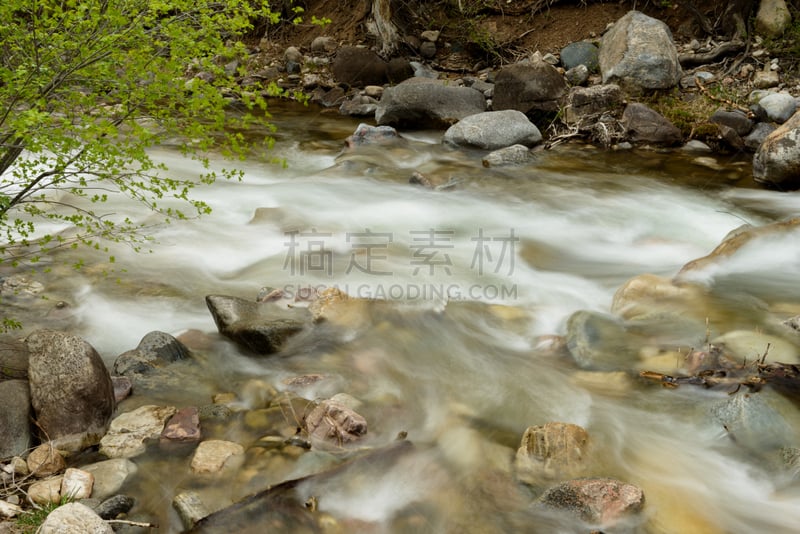 自然,小溪,山,格伦伍德斯普林斯,水,留白,水平画幅,绿色,地形,岩石