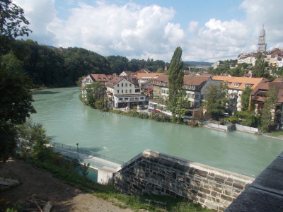 伯尔尼省,全景,城镇,水,天空,伯尔尼,水平画幅,river arve,无人,古老的