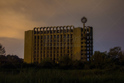 Abandoned multi-story building. Abandoned sanatorium or dormitory in Abkhazia, Georgia