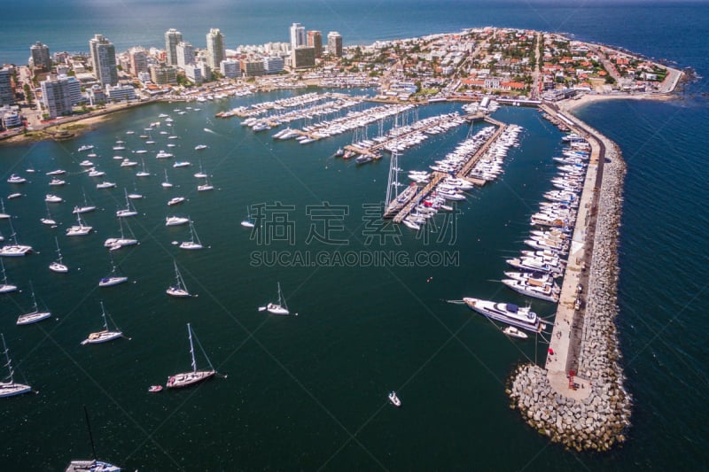 punta del este,半岛,乌拉圭,航拍视角,游艇码头,水,度假胜地,水平画幅,高视角,海港