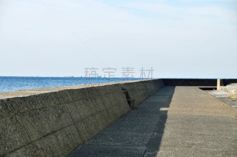 破浪堤,金谷,东京湾,千叶县,防波堤,货船,天空,水平画幅,墙,无人