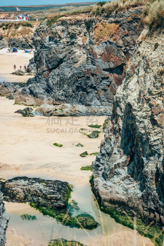 夏天,英国,海滩,无人,圣艾芙,海湾,格温森,康沃尔,旅行者,户外