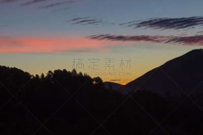 塞文山区,黎明,天空,美,水平画幅,云,山,无人,早晨,夏天