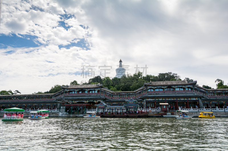 北海公园,北京,夏天,瓷器,胡青,佛塔,水平画幅,户外,湖,过去