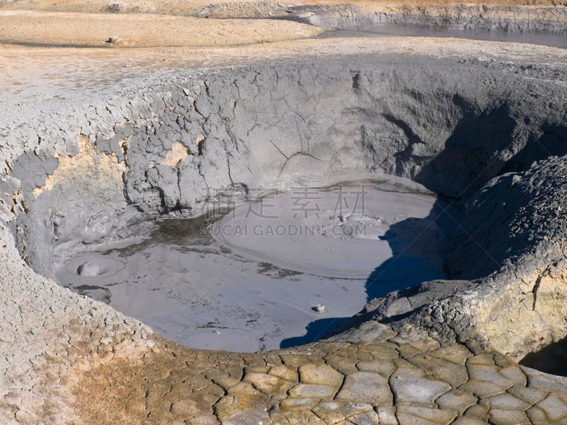 mud pot,泡泡,喷硫火山口,硫磺泉,波佐利,温泉池,冰岛北部,褐色,水平画幅,无人