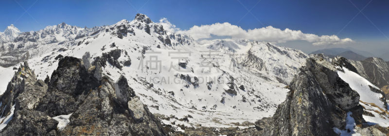 干城章嘉峰,天空,水平画幅,山,雪,无人,喜马拉雅山脉,户外,石材,在上面