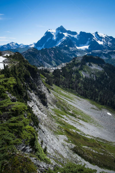 舒克森山,卡斯基德山脉,华盛顿州,自然,垂直画幅,天空,地形,雪,无人,夏天