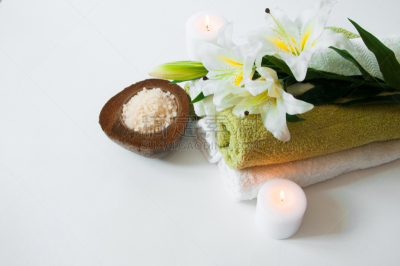 毛巾,百合花,盐,肥皂,蜡烛,自然美,spa美容,防晒霜,复印机,替代疗法
