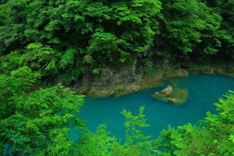 夏天,山谷,水,水平画幅,山,瀑布,无人,户外,植物,秋田县