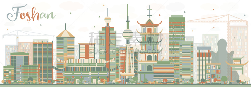 佛山,城市天际线,建筑外部,彩色图片,抽象,广东省,出租车,商务,云,现代